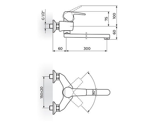 ROSAN CUBO3 JC32130 BATERIJA ZA SUDOPERU - LAVABO IZLIV 300MM