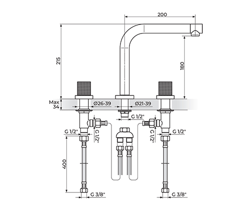 ROSAN GOLD 230309G Baterija podgradna za lavabo dvoručna - visoka ROSAN GOLD 230309G Baterija podgradna za lavabo dvoručna - visoka