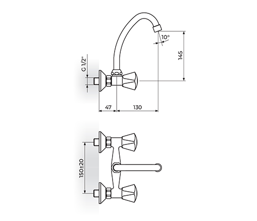ROSAN KLASIK K03113 BATERIJA ZA SUDOPERU - LAVABO IZLIV 130 mm - J