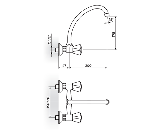 ROSAN KLASIK K03120 BATERIJA ZA SUDOPERU - LAVABO IZLIV 200 mm - J ROSAN KLASIK K03120 BATERIJA ZA SUDOPERU - LAVABO IZLIV 200 mm - J