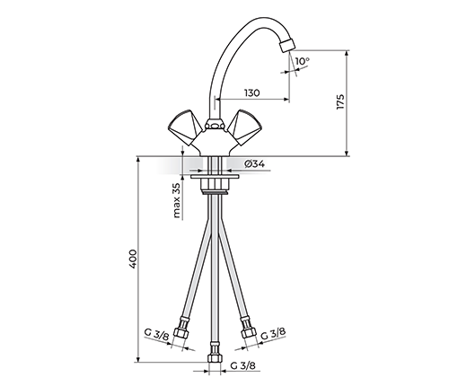 ROSAN KLASIK K26102 BATERIJA ZA SUDOPERU, PROTOČNI BOJLER IZLIV 130 mm ROSAN KLASIK K26102 BATERIJA ZA SUDOPERU, PROTOČNI BOJLER IZLIV 130 mm
