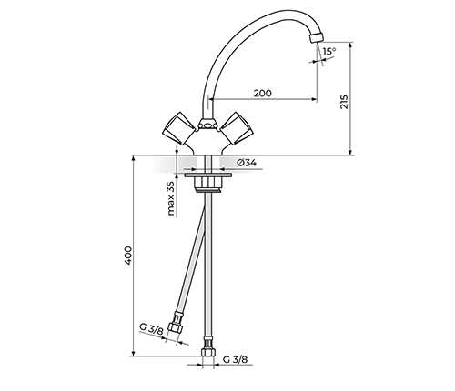 ROSAN KLASIK KERAMIC KK23020 BATERIJA ZA SUDOPERU - LAVABO IZLIV 200MM