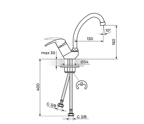 ROSAN PERLA JP382011 BATERIJA ZA SUDOPERU IZLIV 130MM