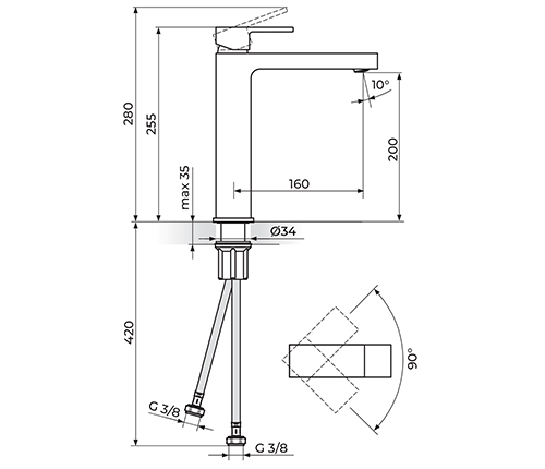 ROSAN QUADRO WHITE JQ30109W BATERIJA ZA LAVABO - L