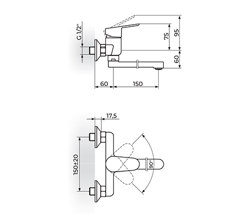 ROSAN SMART JA321001 BATERIJA ZA SUDOPERU-LAVABO IZLIV 150 MM