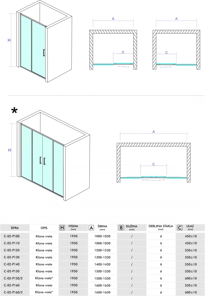Klizna vrata CONCEPT OPAL 120x195cm staklo 6mm providno C-02-P120 (5) Klizna vrata CONCEPT OPAL 120x195cm staklo 6mm providno C-02-P120