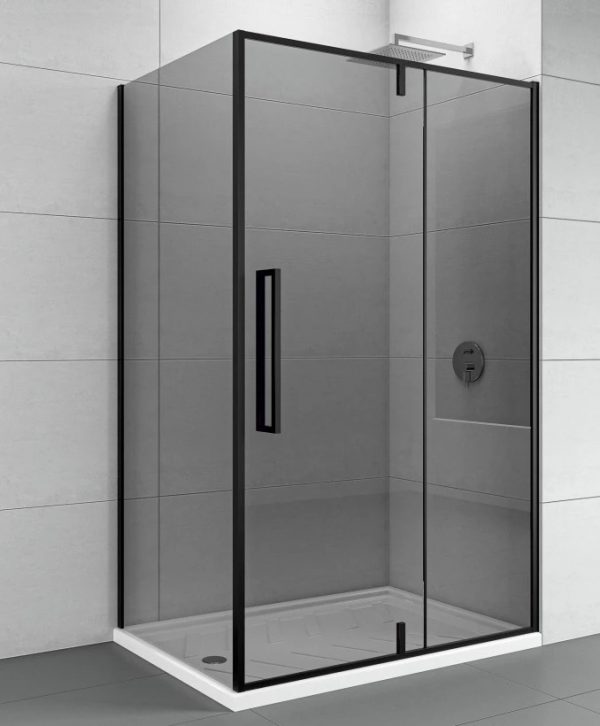 Stakleni paravan CONCEPT ABSOLUT BLACK 90x200cm crni ram pivot vrata i fiksno staklo C-02-B6220F