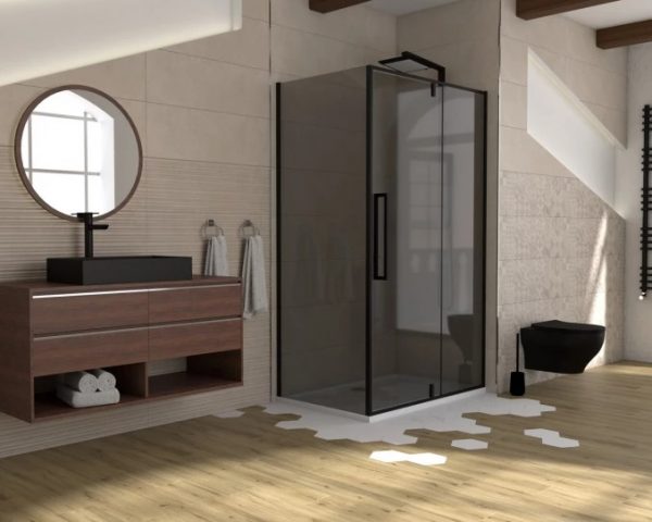 Stakleni paravan CONCEPT ABSOLUT BLACK 90x200cm crni ram pivot vrata i fiksno staklo C-02-B6220F