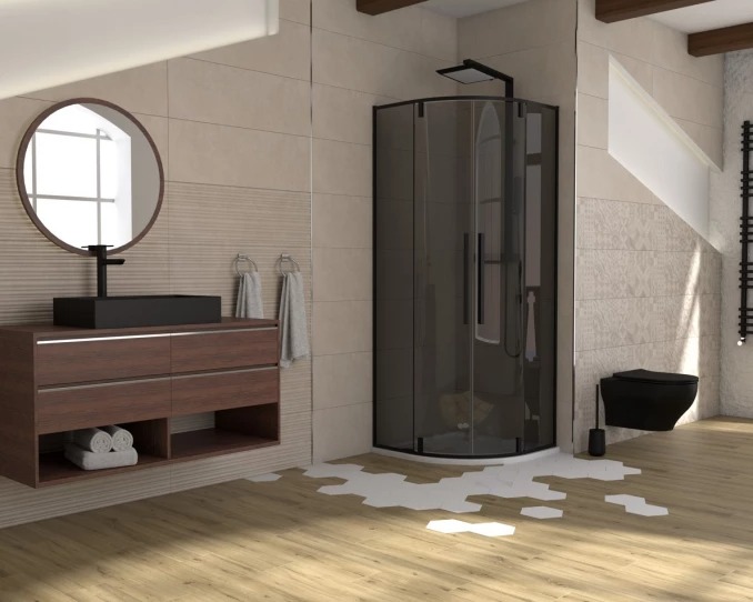 Tuš kabina CONCEPT ABSOLUT BLACK R90x200cm dark staklo 6mm sa pivot vratima C-02-B6290 (1) Tuš kabina CONCEPT ABSOLUT BLACK R90x200cm dark staklo 6mm sa pivot vratima C-02-B6290