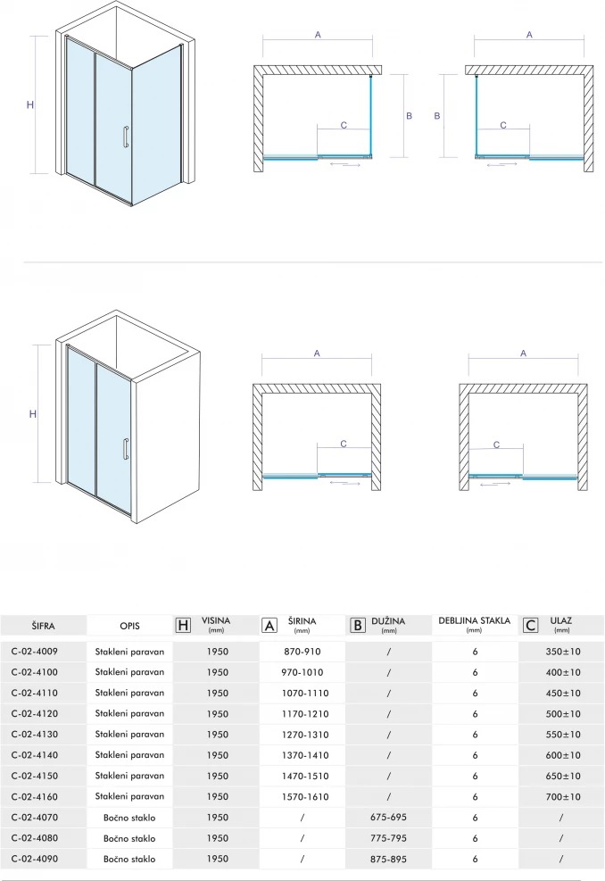 Tuš kabina CONCEPT ATLAS 140x80x195cm staklo 6mm C-02-4140-4080 (5) Tuš kabina CONCEPT ATLAS 140x80x195cm staklo 6mm C-02-4140-4080